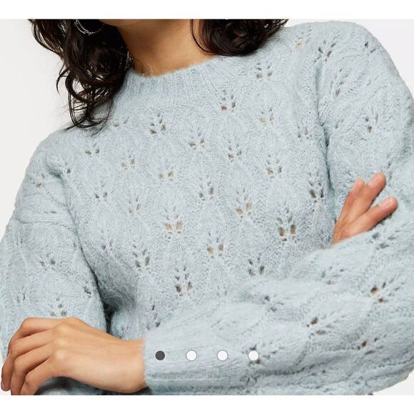 Topshop Sweater | Cropped Peekaboo Pointelle Pastel Blue Size US 4-6 UK S - Picture 3 of 14